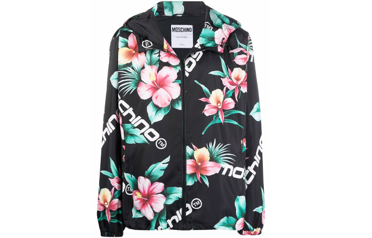 MOSCHINO SS22 Black Printed Zip-Up Jacket with Collar A0619-2056-1555