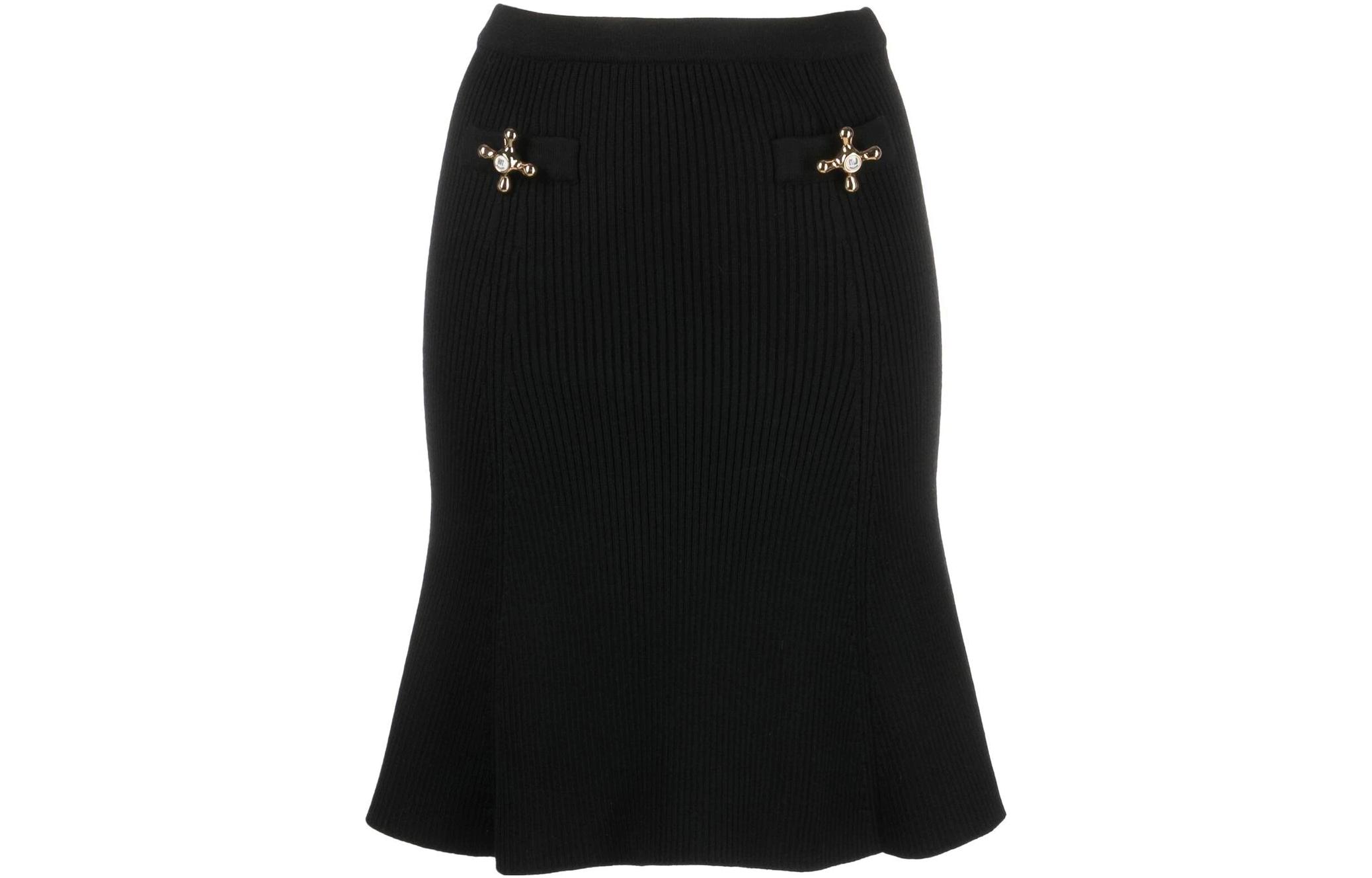 MOSCHINO SS22 Black Skirt with Decorative Button Details. J0187-5400-0555