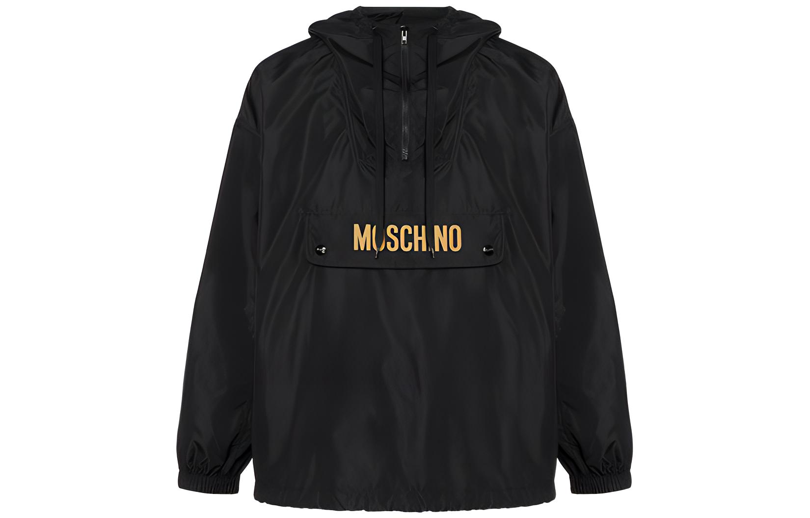 MOSCHINO SS22 Black Solid Logo Print Hoodie Jacket A0612021-622P-0555