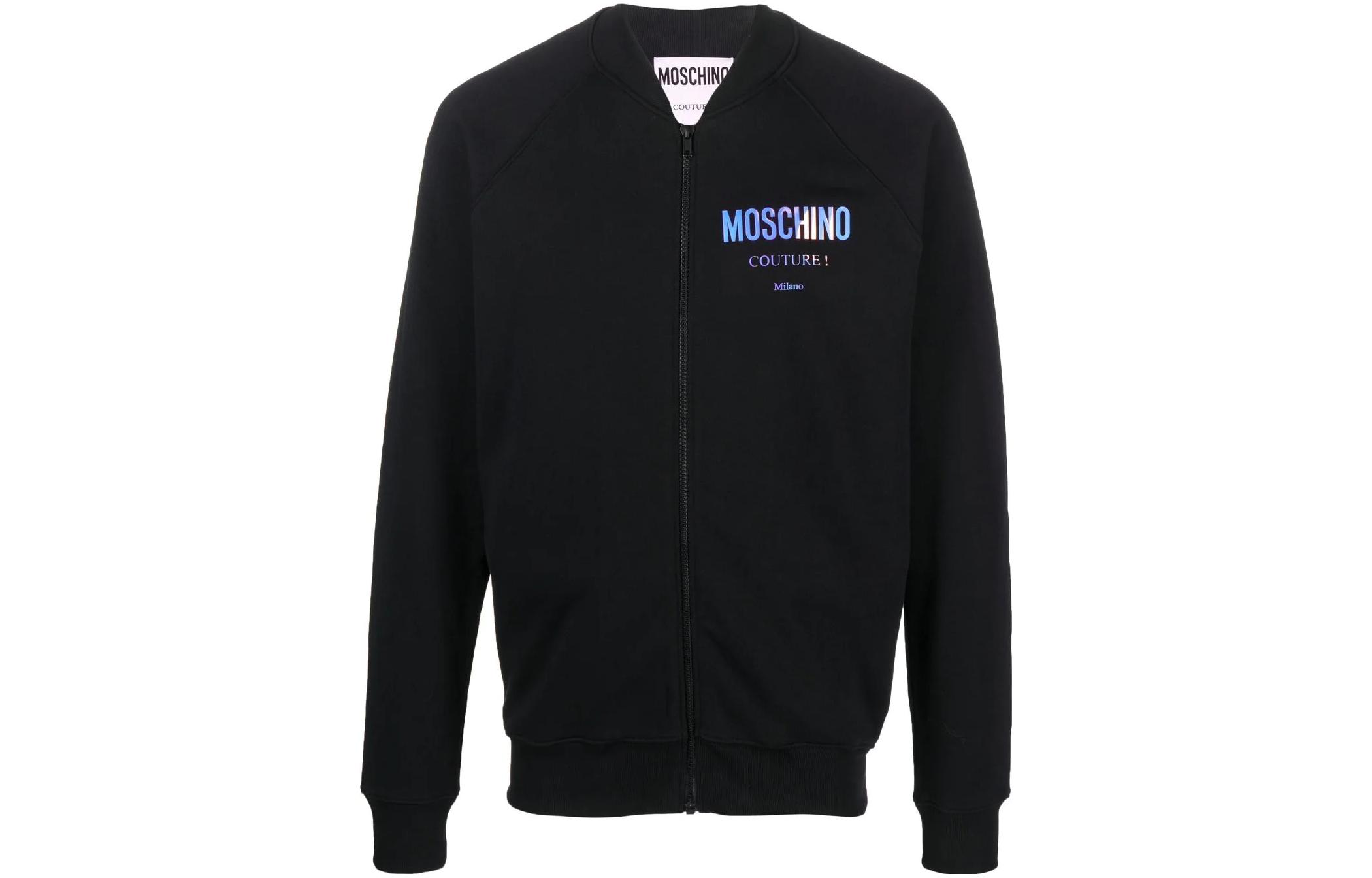 MOSCHINO SS22 Black V-Neck Zip-Up Long-Sleeve Jacket A1730-7028-1555