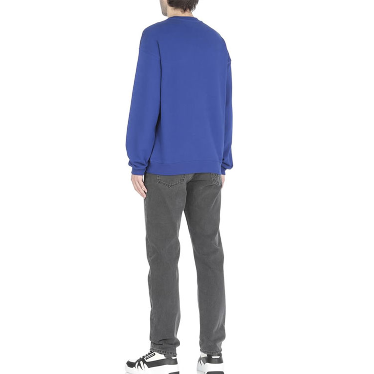 Shop Moschino SS22 Blue Logo Print Crewneck Pullover Sweatshirt A1701-0228-1296