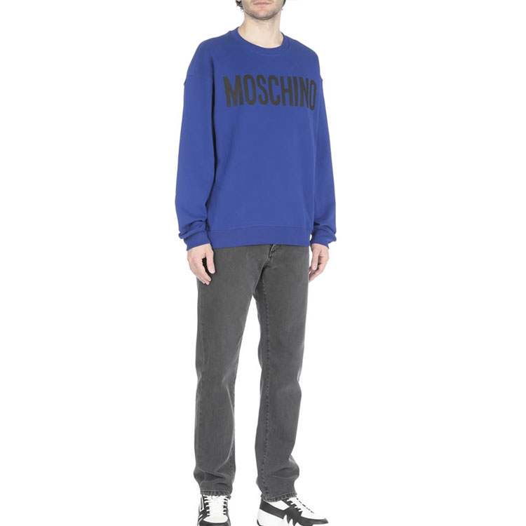 Purchase Moschino SS22 Blue Logo Print Crewneck Pullover Sweatshirt A1701-0228-1296