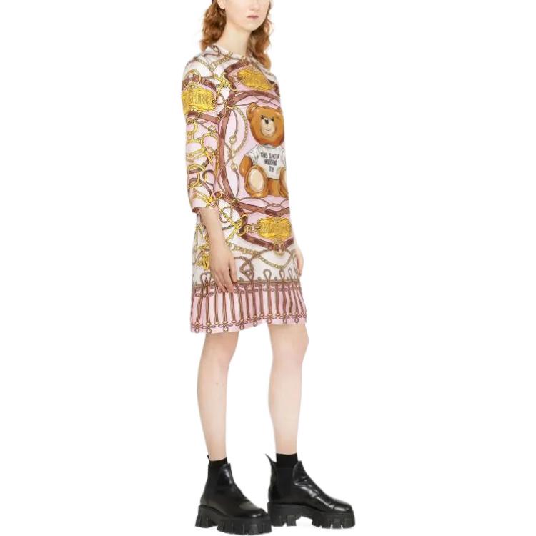 Purchase 모스키노 SS22 카툰 베어 프린트 3/4 소매 미디 드레스 멀티컬러. A0470-5653-1221