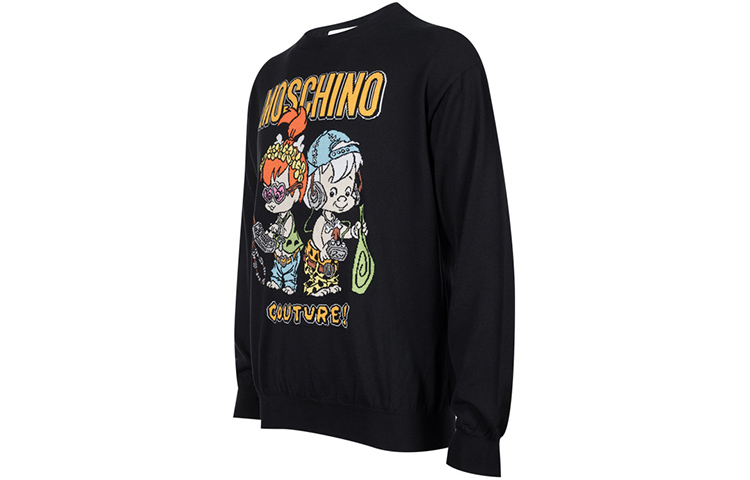 Lookbook モスキーノ SS22 カートゥーンロゴ グラフィック ルーズニット プルオーバーセーター ブラック メンズ B0990-6000-1555