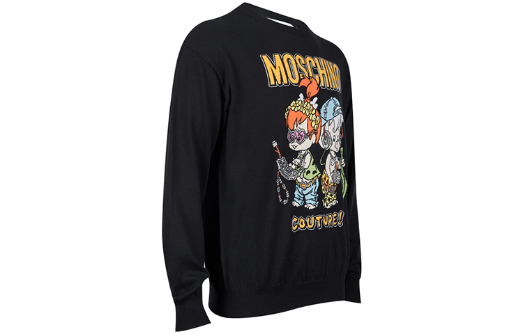 Shop モスキーノ SS22 カートゥーンロゴ グラフィック ルーズニット プルオーバーセーター ブラック メンズ B0990-6000-1555
