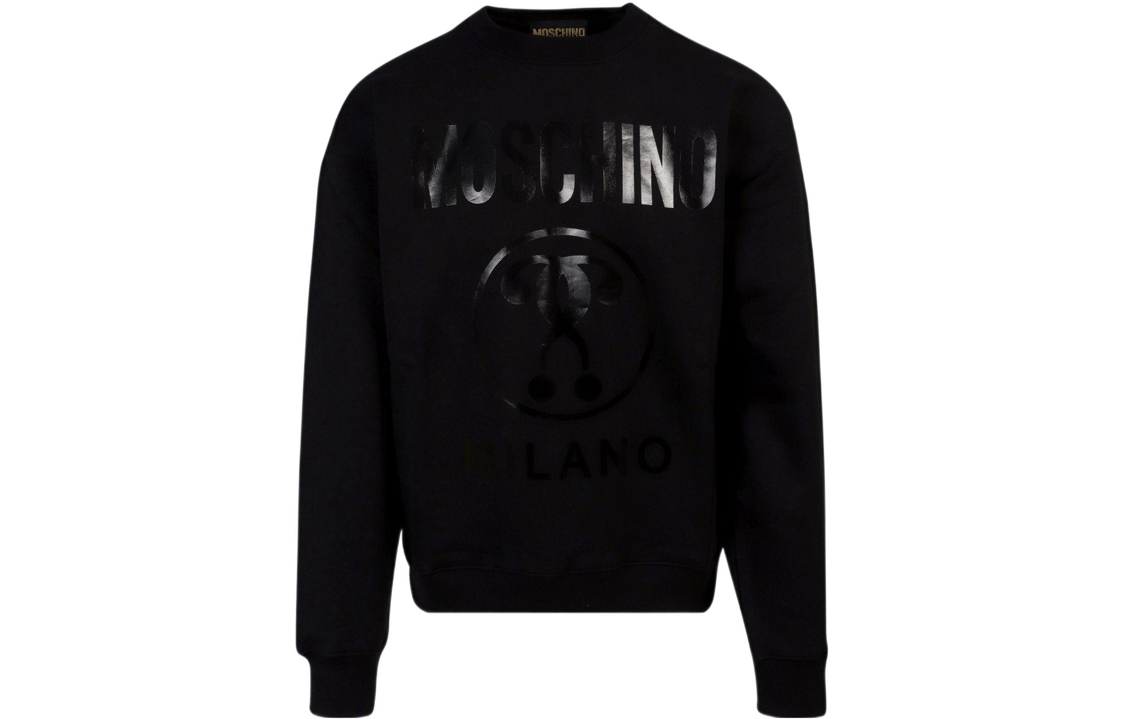 MOSCHINO SS22 Double Question Mark Logo Black Crewneck Sweatshirt Men A1702-0228-0555