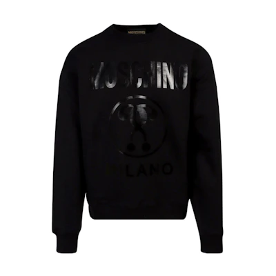 MOSCHINO SS22 Double Question Mark Logo Black Crewneck Sweatshirt Men A1702-0228-0555
