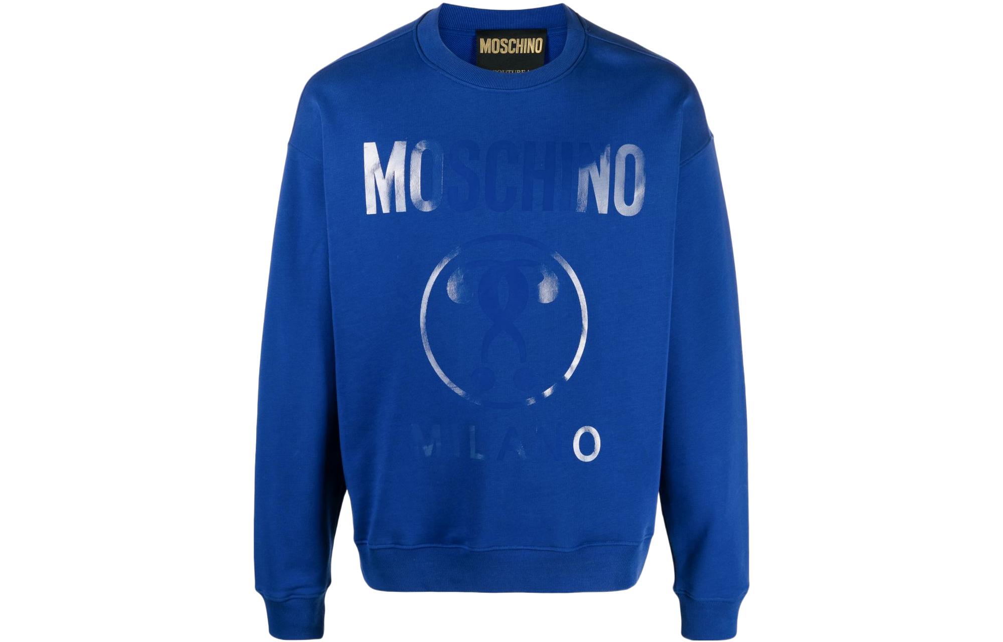MOSCHINO SS22 Double Question Mark Logo Print Crewneck Sweatshirt Blue Mens A1702-0228-0296