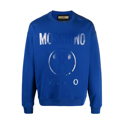 MOSCHINO SS22 Double Question Mark Logo Print Crewneck Sweatshirt Blue Mens A1702-0228-0296