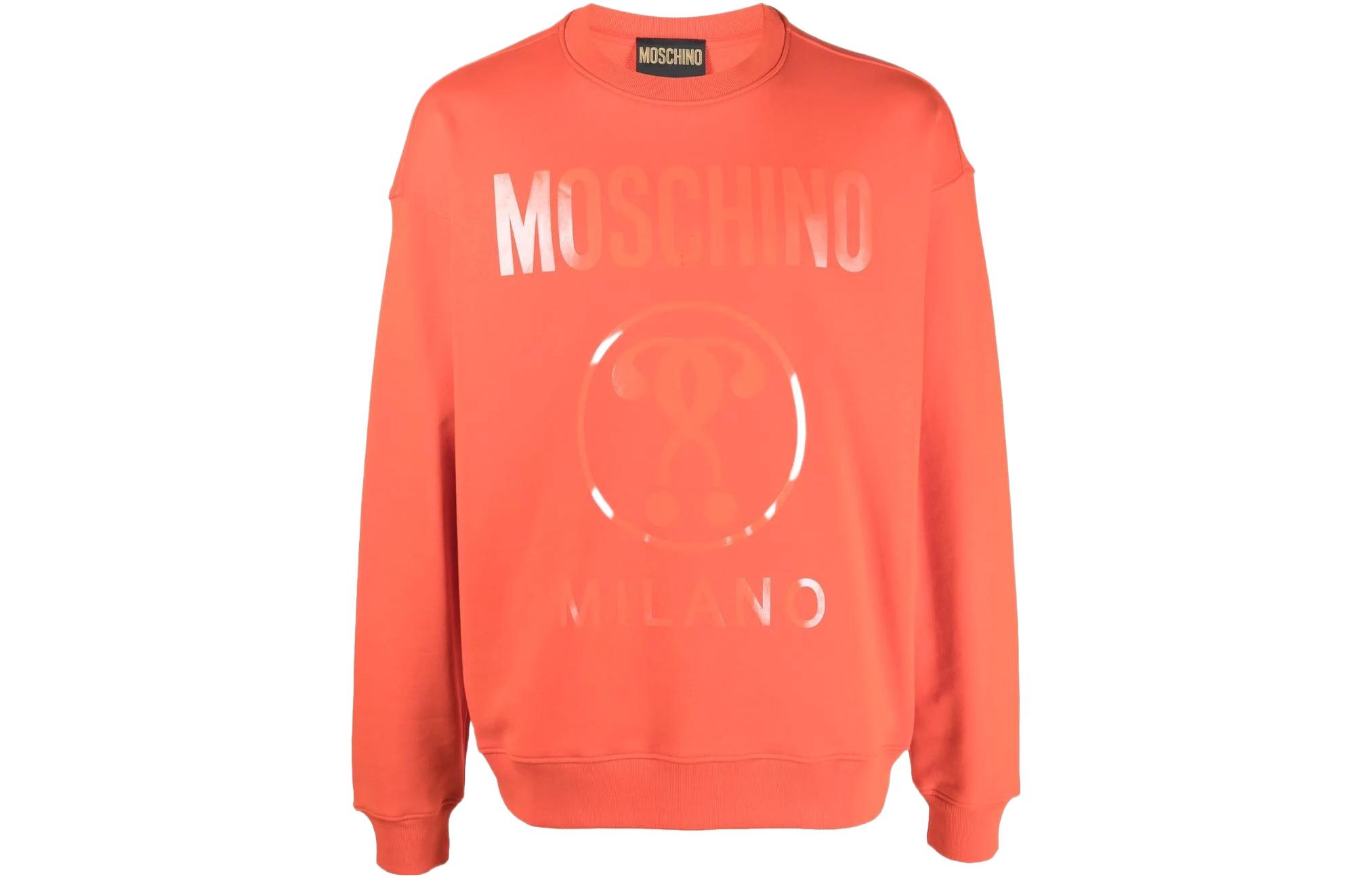 MOSCHINO SS22 Double Question Mark Logo Print Orange Crewneck Sweatshirt Mens A1702-0228-0125
