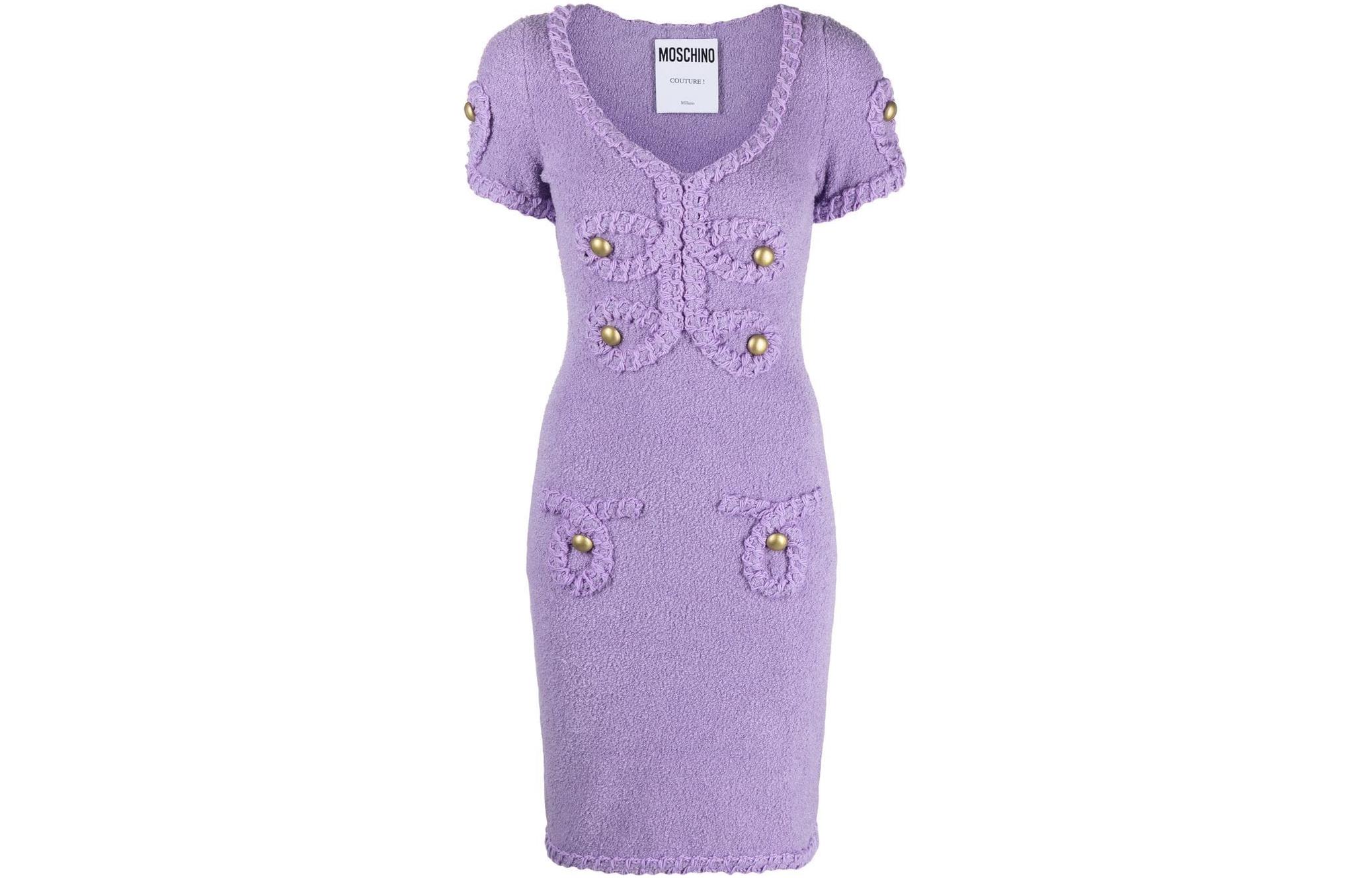 MOSCHINO SS22 Faux Shearling Button Trim Straight Dress Purple. A0489-5506-0247