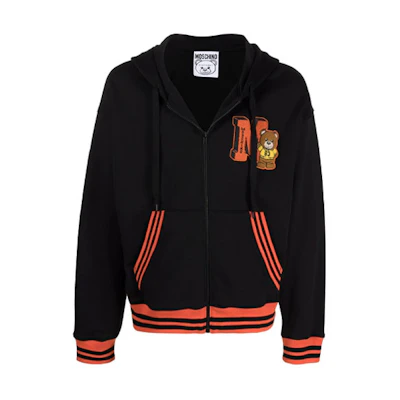 MOSCHINO SS22 Flocked Logo Zip Hoodie Jacket Black V1728-0228-2555