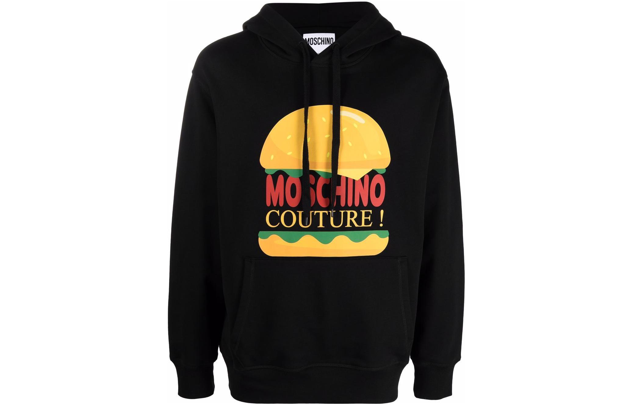 MOSCHINO SS22 Hamburger Logo Print Black Pullover Hoodie A1724-0228-1555