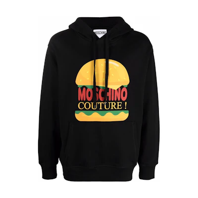 MOSCHINO SS22 Hamburger Logo Print Black Pullover Hoodie A1724-0228-1555