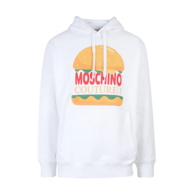 MOSCHINO SS22 Hamburger Logo Print Hoodie White A1724-0228-1001