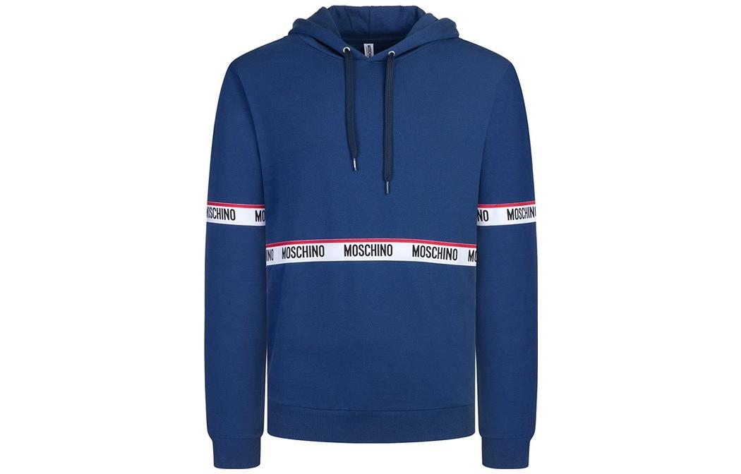 MOSCHINO SS22 Logo Print Blue Pullover Hoodie Men’s Long Sleeve A1712-8112-0290