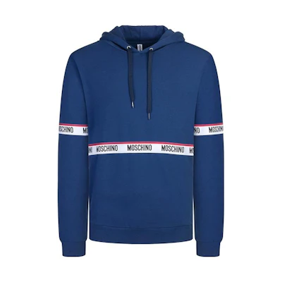 MOSCHINO SS22 Logo Print Blue Pullover Hoodie Men’s Long Sleeve A1712-8112-0290