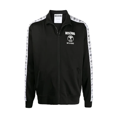 MOSCHINO SS22 Logo Print Tape Zip Jacket Black J1705-2029-1555