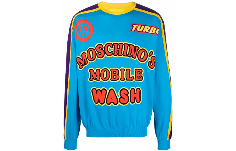 MOSCHINO SS22 Multicolor Letter Print Crewneck Sweatshirt Blue A0915-0202-0888