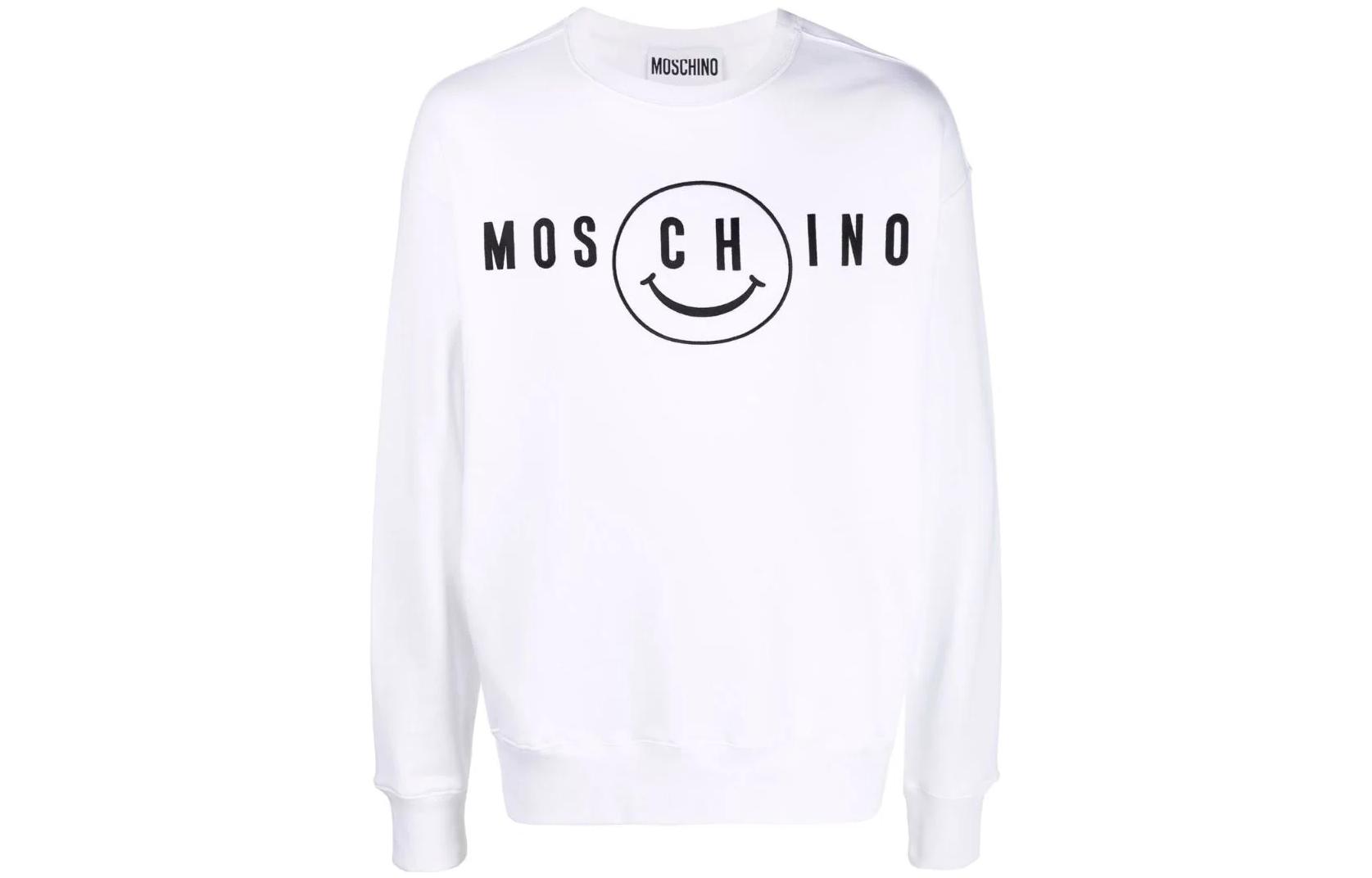 MOSCHINO SS22 Smiley Print Crewneck Long Sleeve Sweatshirt White J170920281001