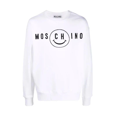 MOSCHINO SS22 Smiley Print Crewneck Long Sleeve Sweatshirt White J170920281001