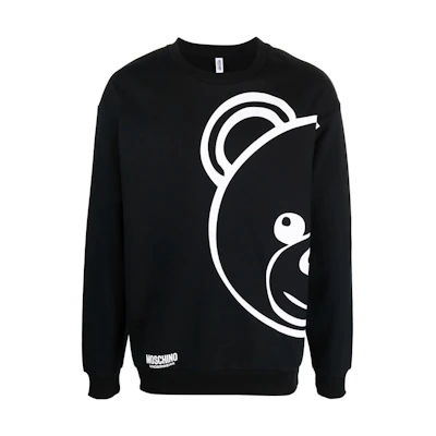 Moschino SS22 Teddy Bear Cartoon Print Pullover Sweatshirt Black - A1714-8121-0555