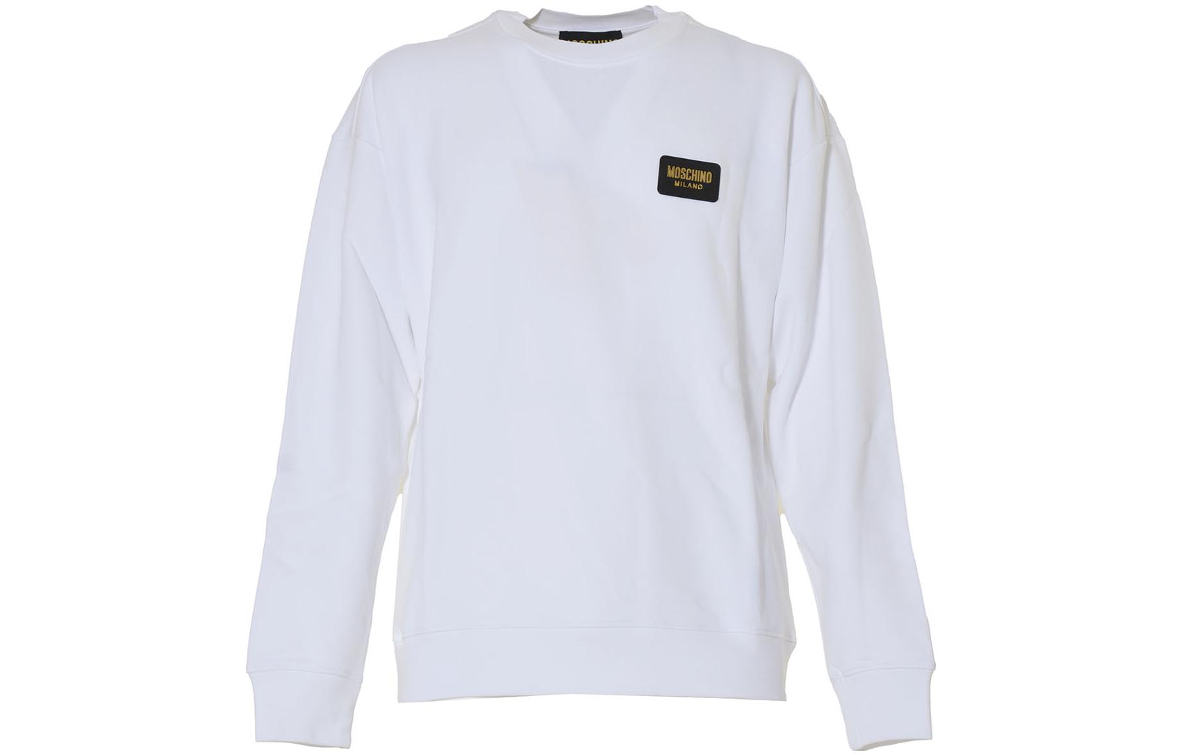 MOSCHINO SS22 White Crewneck Pullover Sweatshirt Solid Color Label A1704-2028-0001