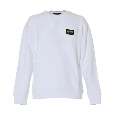 MOSCHINO SS22 White Crewneck Pullover Sweatshirt Solid Color Label A1704-2028-0001