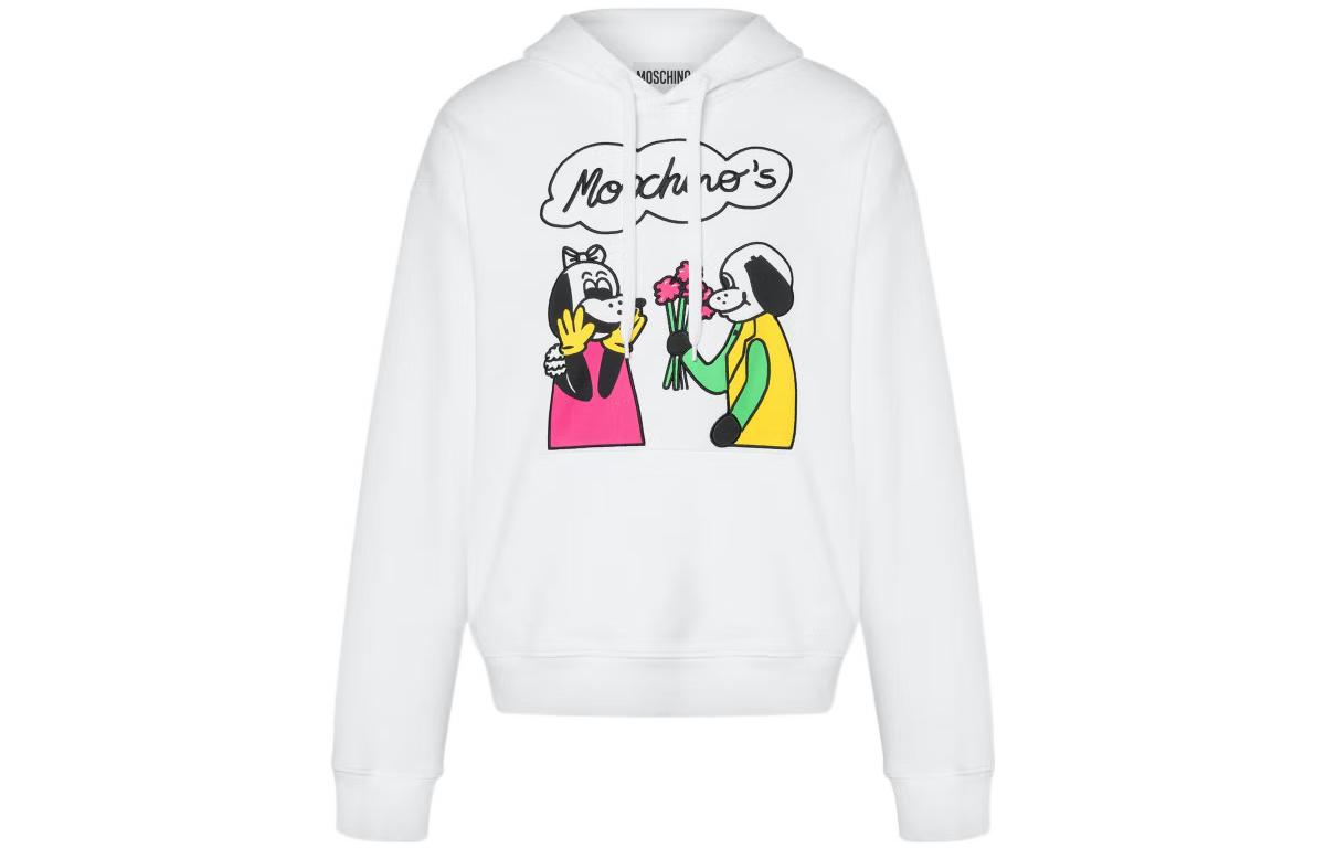 MOSCHINO SS22 White Hoodie with Cartoon Print Cotton Design A1714-0228-1001