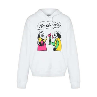 MOSCHINO SS22 White Hoodie with Cartoon Print Cotton Design A1714-0228-1001