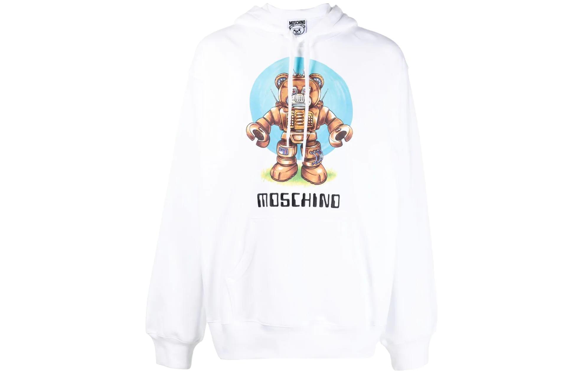 Moschino SS22 White Hoodie with Logo Robot Cartoon Print V1716-7028-1001
