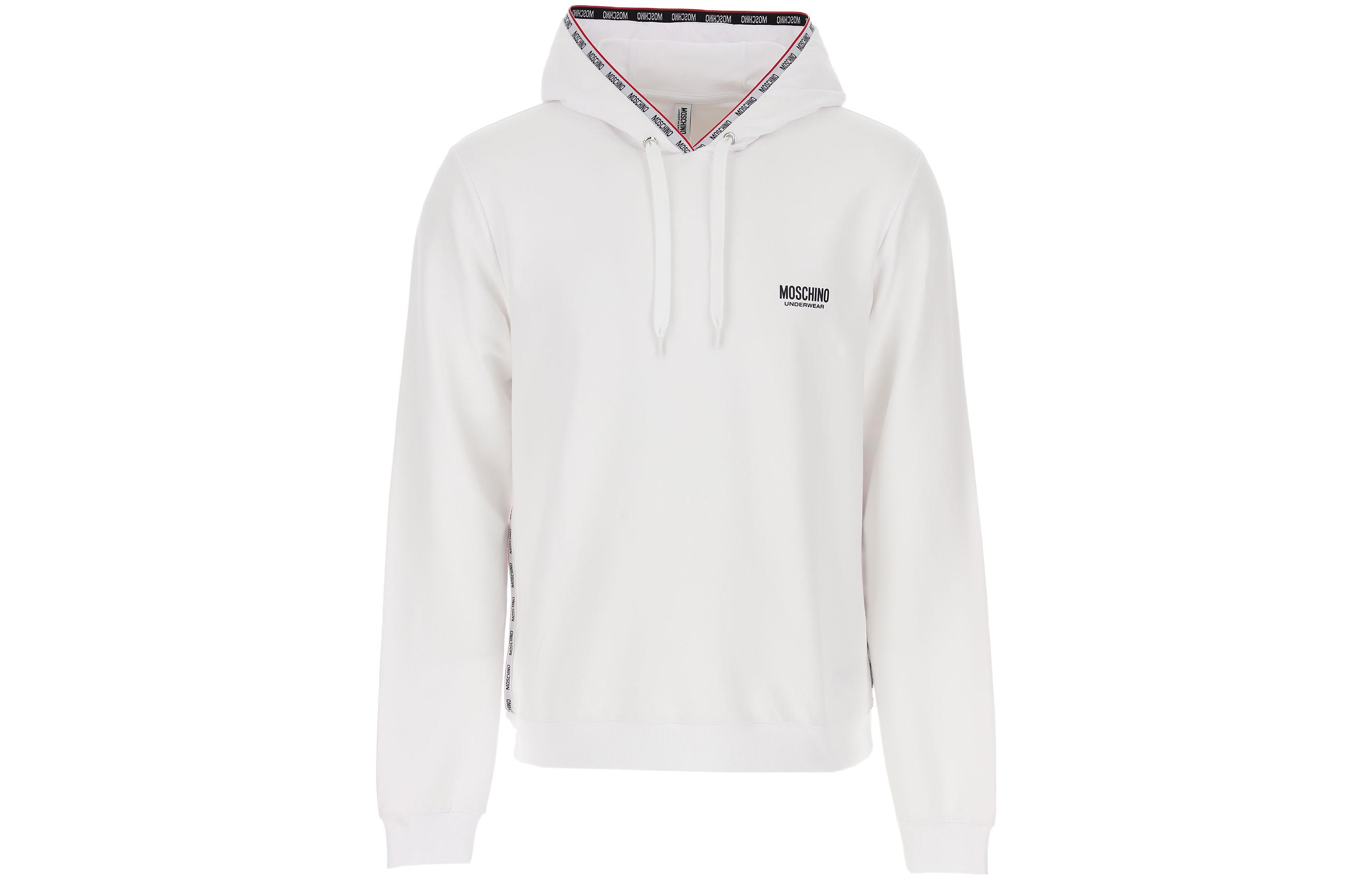 MOSCHINO SS22 White Pullover Hoodie with Chest Logo for Men A1708-8107-0001