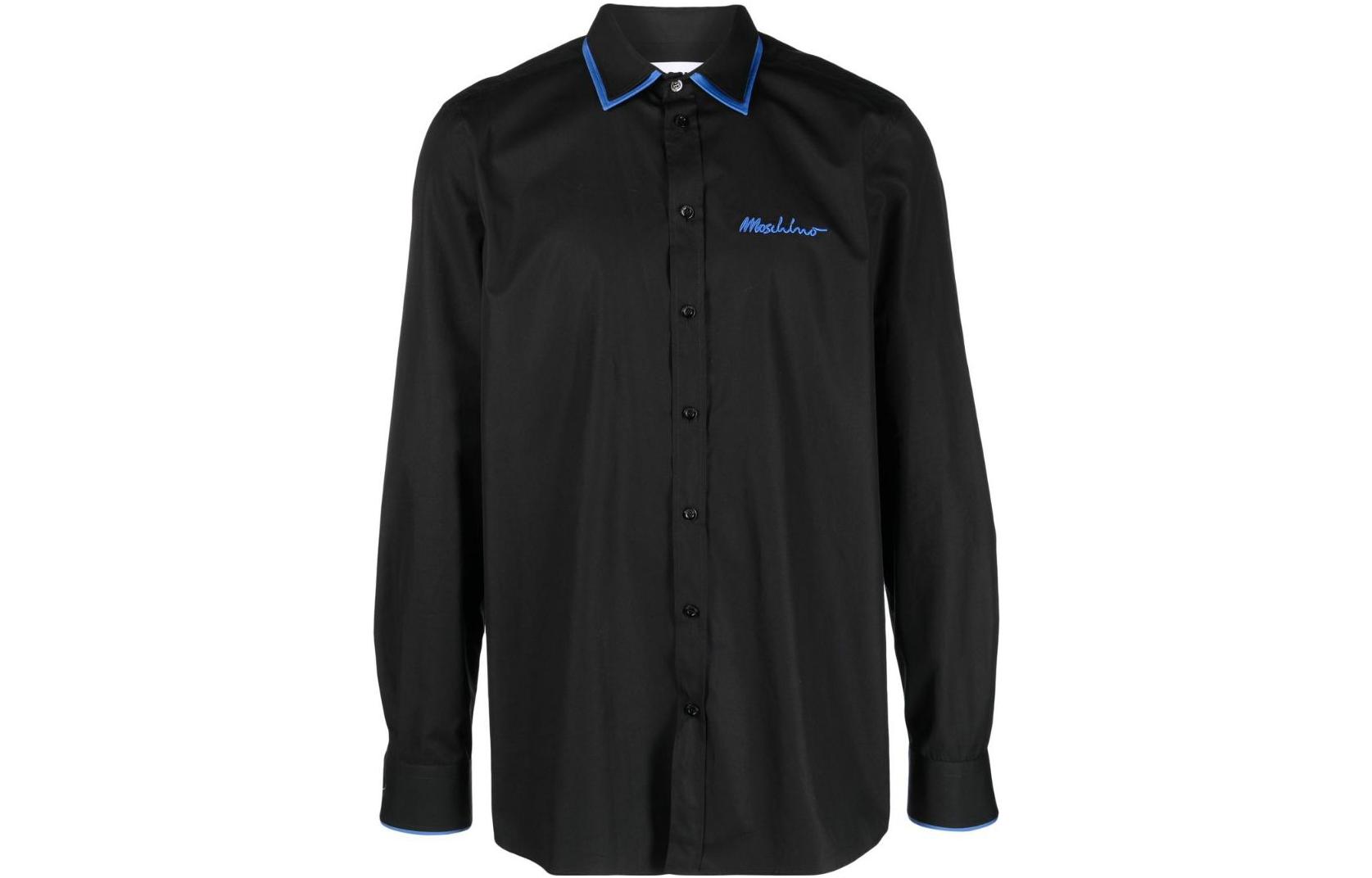 MOSCHINO SS23  Black Colorblock Long Sleeve Shirt with Embroidery. J0213-2035-2555