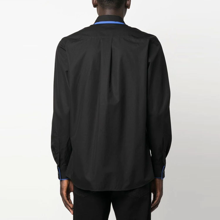 Shop MOSCHINO SS23 黑色拼接刺繡長袖襯衫 J0213-2035-2555