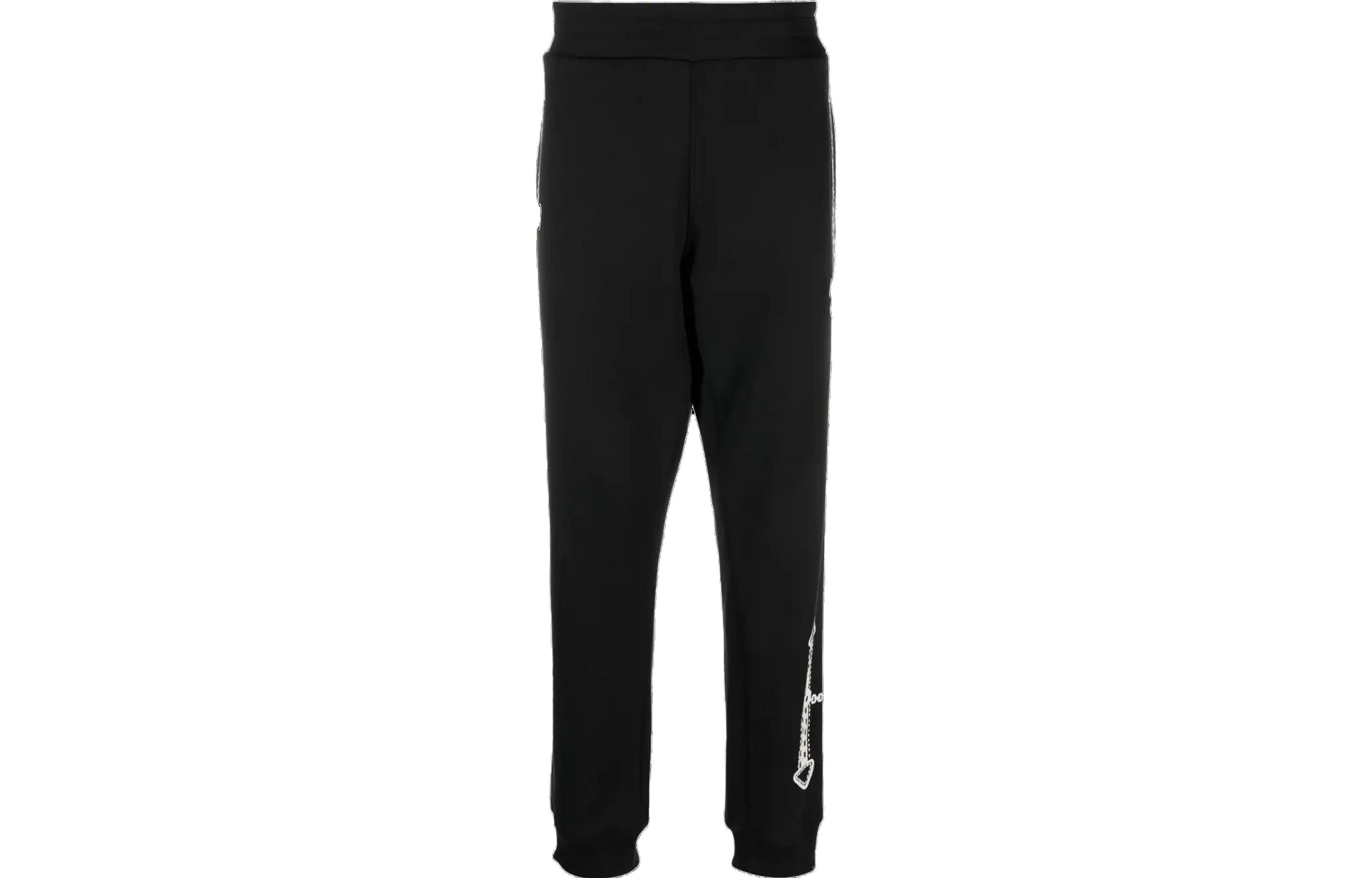 Order 모스키노 SS23 블랙 엘라스틱 웨이스트 슬림 핏 조거 팬츠 J0359-7028-1555