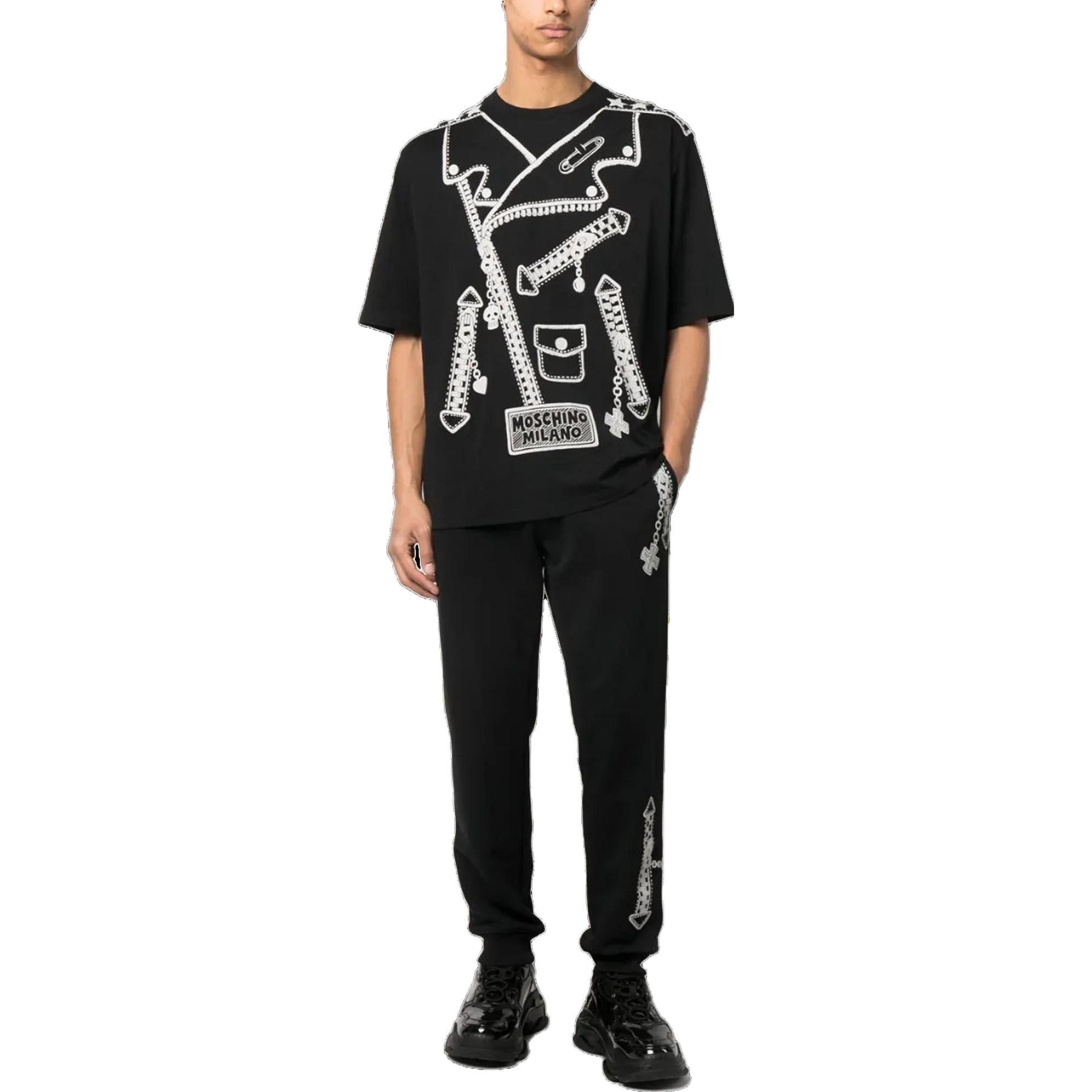 Lookbook 모스키노 SS23 블랙 엘라스틱 웨이스트 슬림 핏 조거 팬츠 J0359-7028-1555