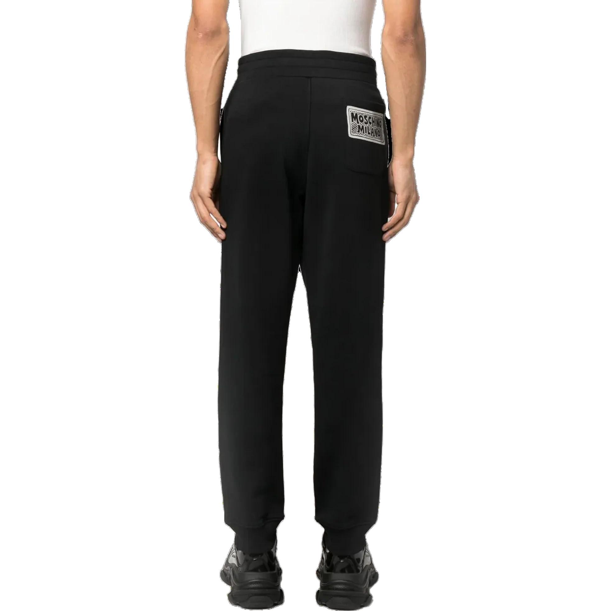 Purchase 모스키노 SS23 블랙 엘라스틱 웨이스트 슬림 핏 조거 팬츠 J0359-7028-1555