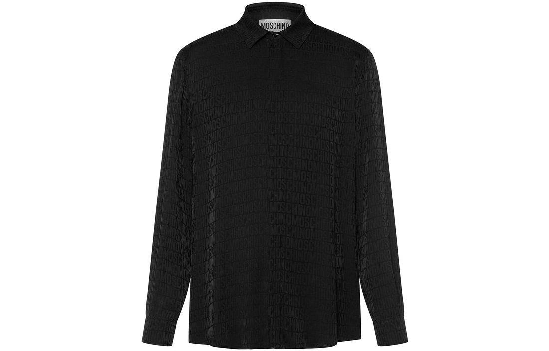 MOSCHINO SS23  Black Solid Color Logo Jacquard Long Sleeve Shirt. A0203-2649-0555
