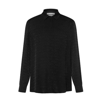 MOSCHINO SS23 Black Solid Color Logo Jacquard Long Sleeve Shirt. A0203-2649-0555