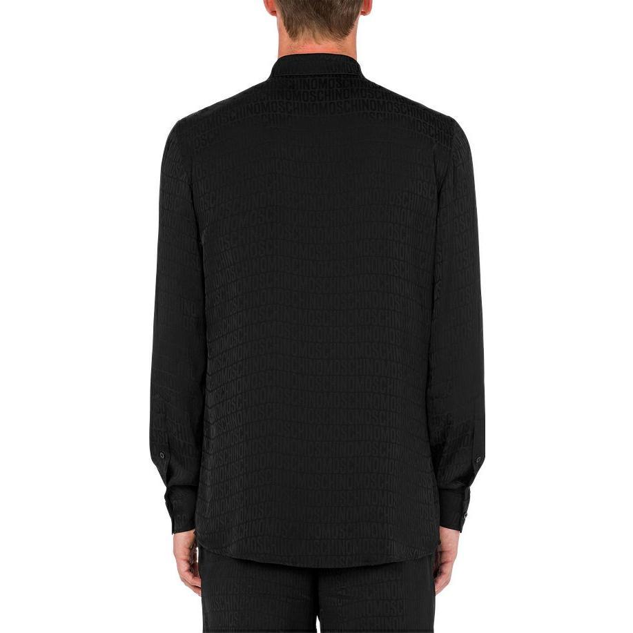 Shop 모스키노 SS23 블랙 로고 자카드 긴팔 셔츠. A0203-2649-0555