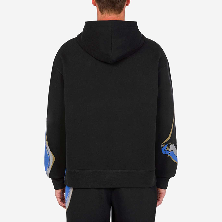 Shop MOSCHINO SS23 藍色抽繩連帽衫搭配藍白圖案。 231ZZA171602272555