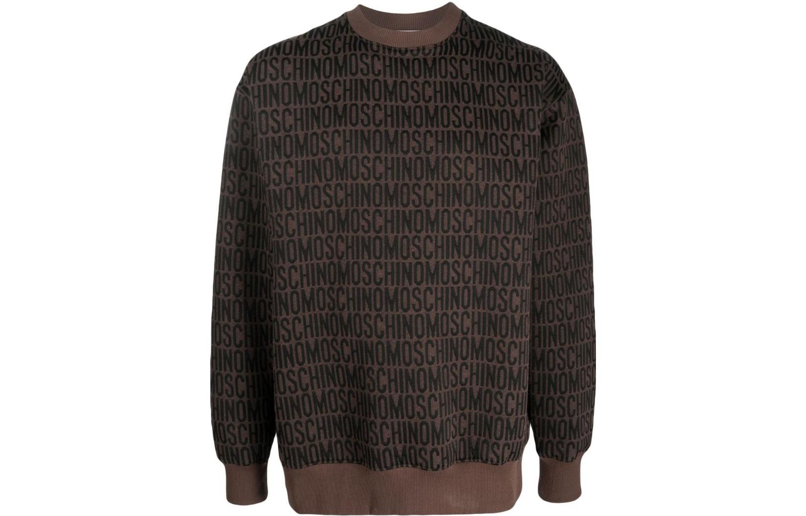 MOSCHINO SS23 All-Over Letter Print Brown Crewneck Sweatshirt Men A1701-2629-1103