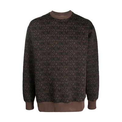 MOSCHINO SS23 All-Over Letter Print Brown Crewneck Sweatshirt Men A1701-2629-1103