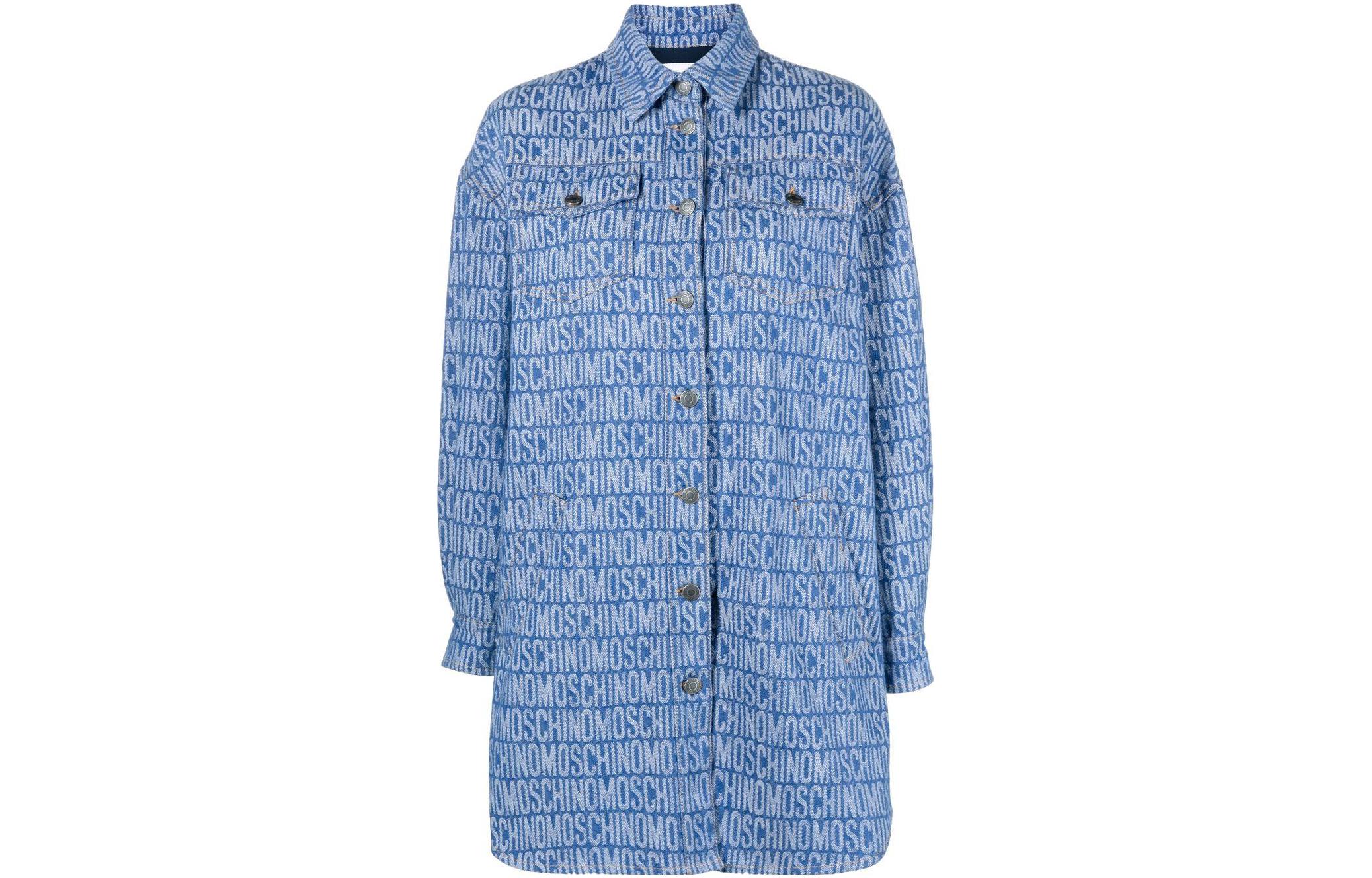 MOSCHINO SS23 Alphabet Logo Print Shirt Dress Long Sleeve Blue A0401-2723-1299