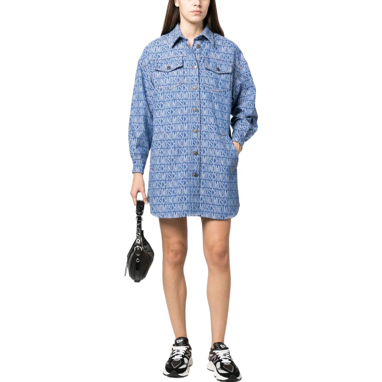 Lookbook 모스키노 SS23 알파벳 로고 프린트 셔츠 드레스 블루 긴팔 A0401-2723-1299