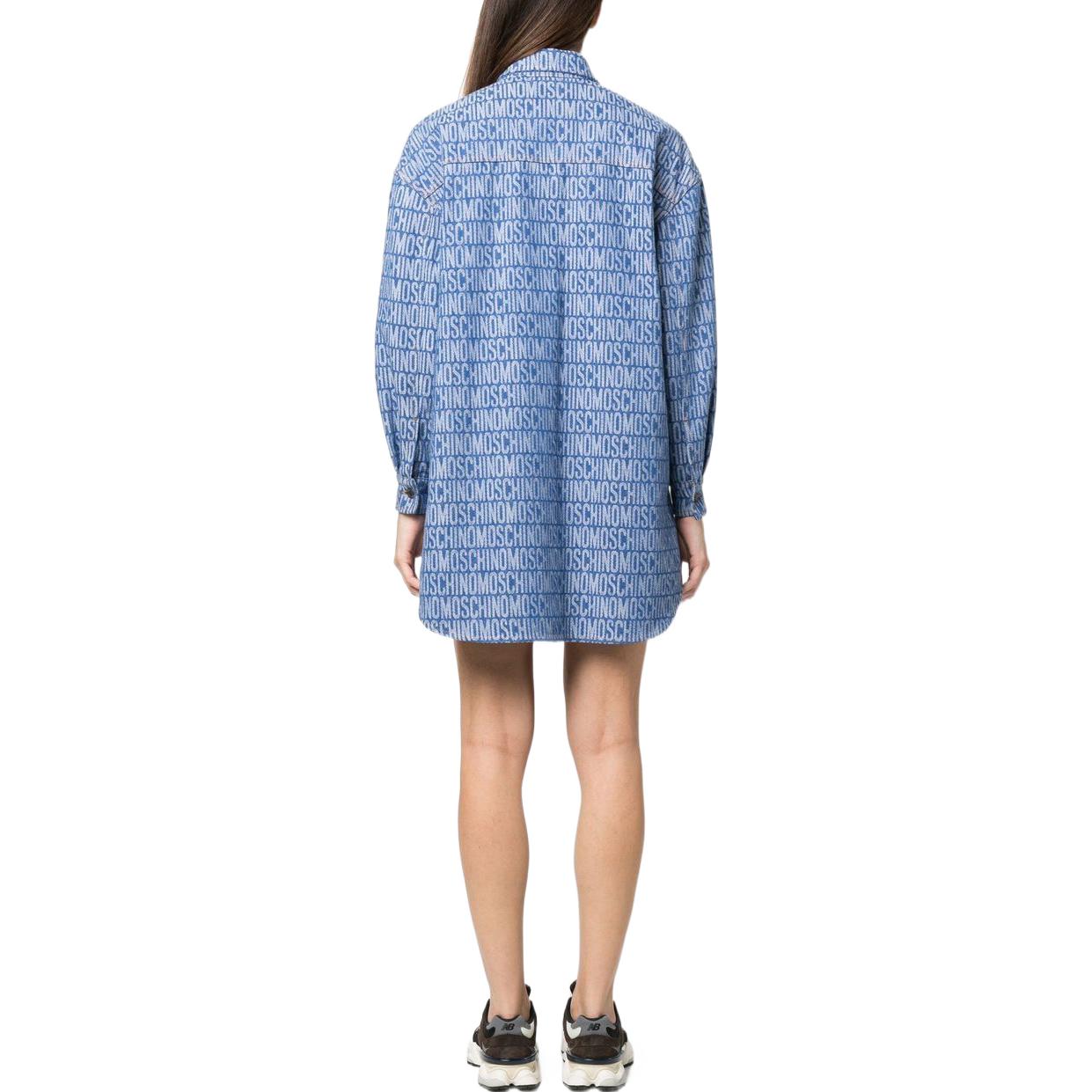 Shop 모스키노 SS23 알파벳 로고 프린트 셔츠 드레스 블루 긴팔 A0401-2723-1299