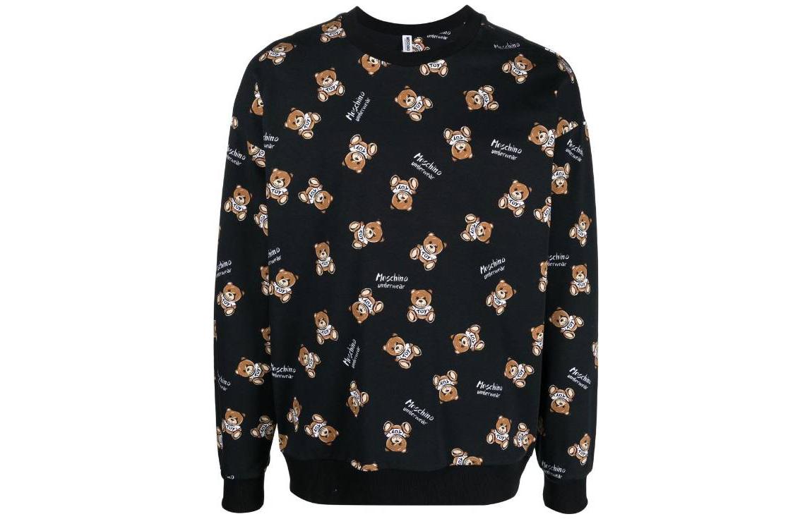 MOSCHINO SS23 Bear Print Crewneck Long Sleeve Sweatshirt Black A1702-4416-1555