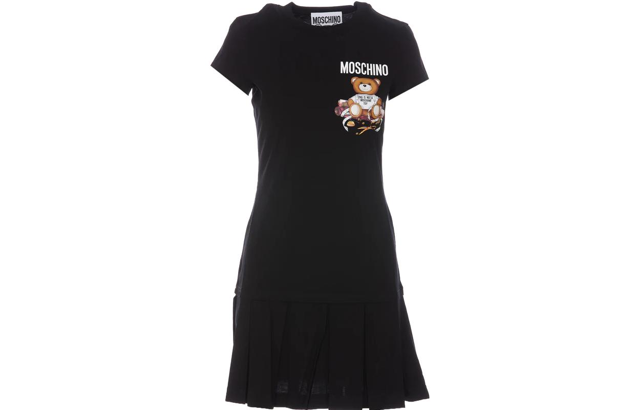 MOSCHINO SS23 Black Cropped Short-Sleeve Crewneck Dress 046655411555