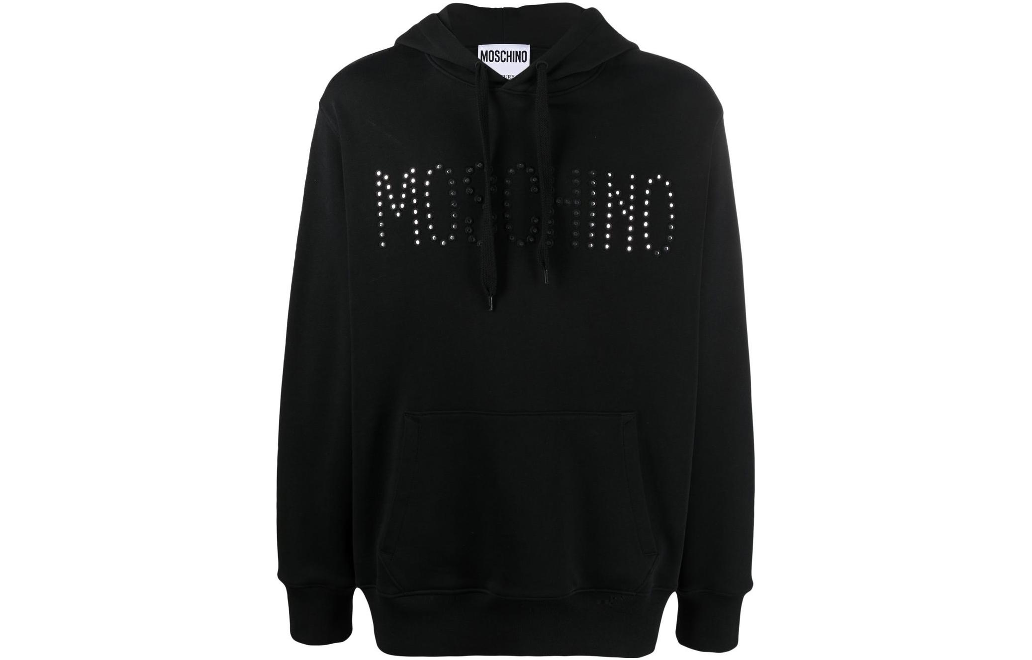 MOSCHINO SS23 Black Hoodie with Rhinestone Letter Print J1727-2028-2555