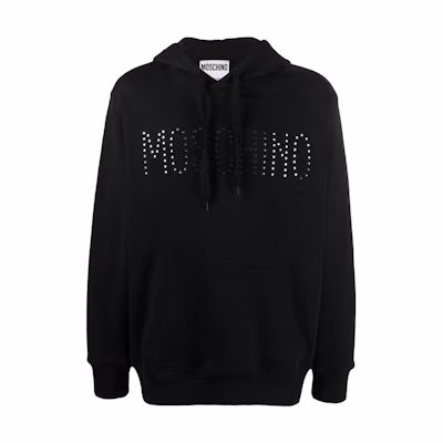 MOSCHINO SS23 Black Hoodie with Rhinestone Letter Print J1727-2028-2555